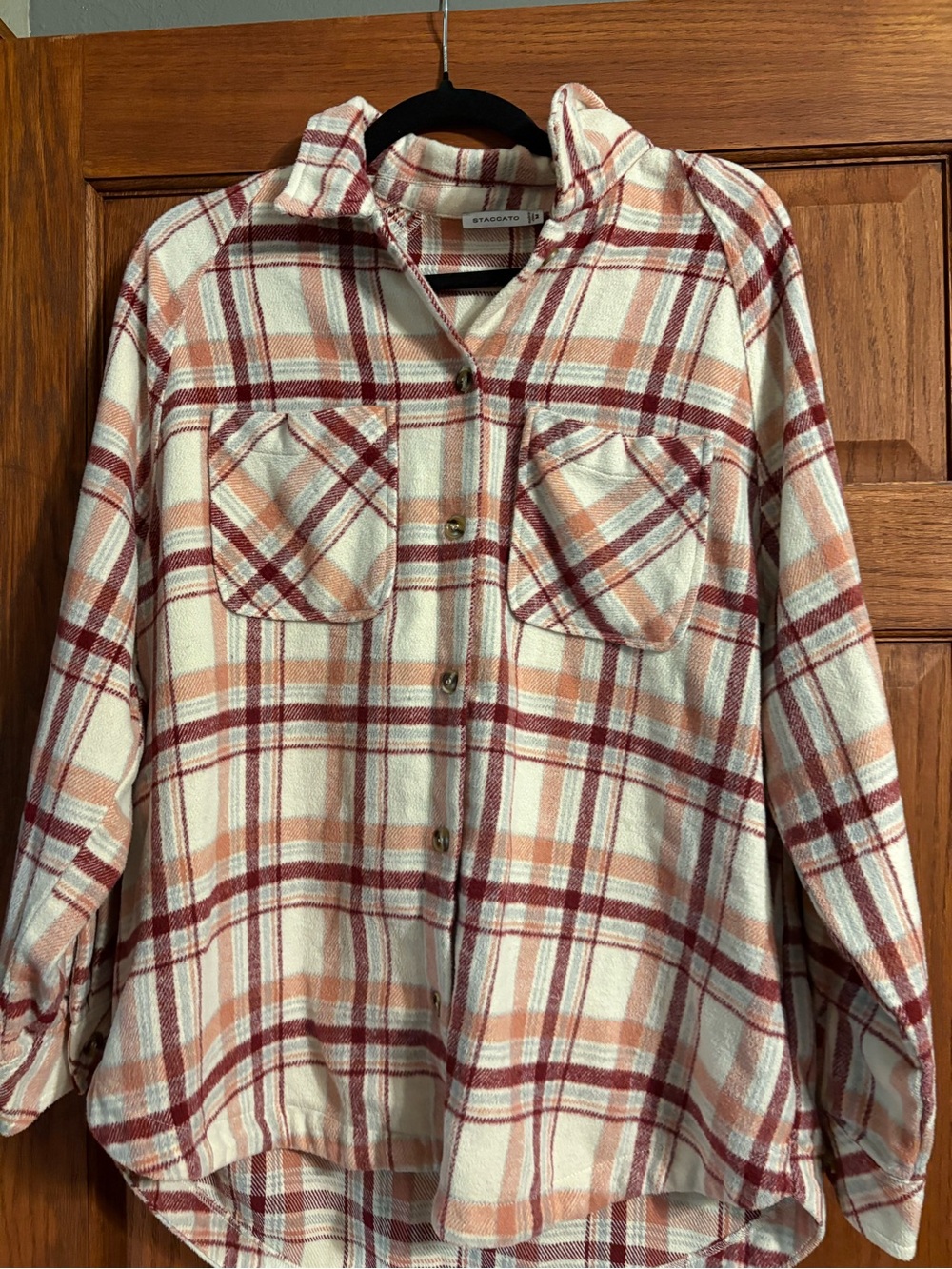 Women’s Staccato Cream, Rust & Burgundy Plaid Button-Down Shirt